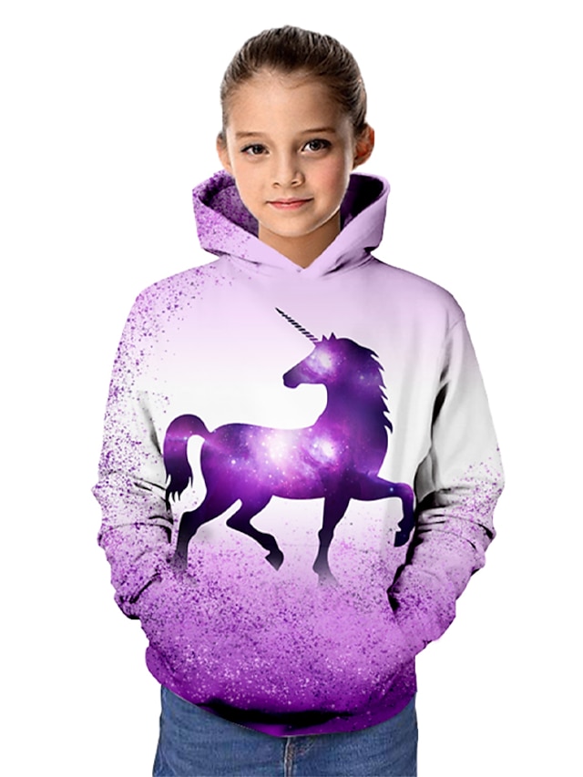  Girls' 3D Graphic Animal Unicorn Hoodie & Sweatshirt Long Sleeve 3D Print Active Polyester Spandex Kids Baby