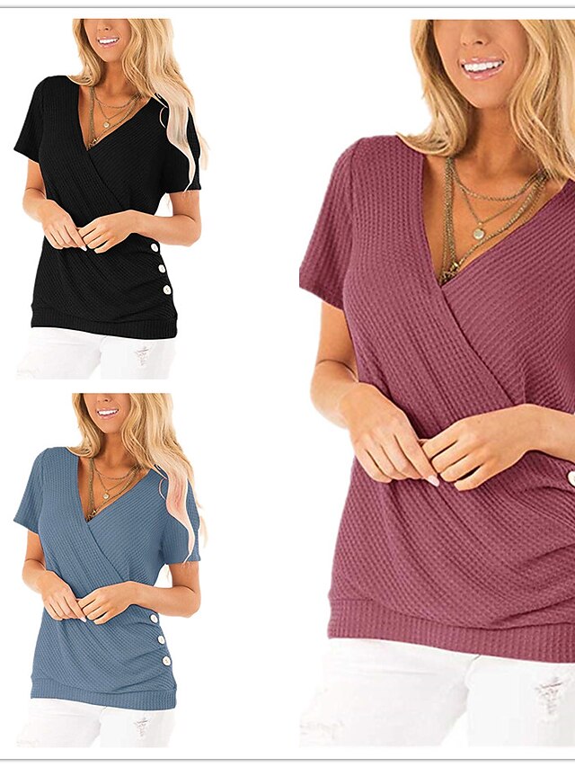  Damen T-Shirt Glatt V-Ausschnitt Grundlegend Lässig / Alltäglich Oberteile Grau Blau Ziegelrot Schwarz