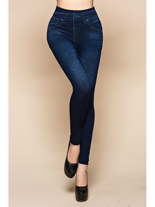  Femme Jeans Normal Faux denim Plein Bleu Classique Taille médiale Cheville Casual Fin de semaine Printemps & Automne