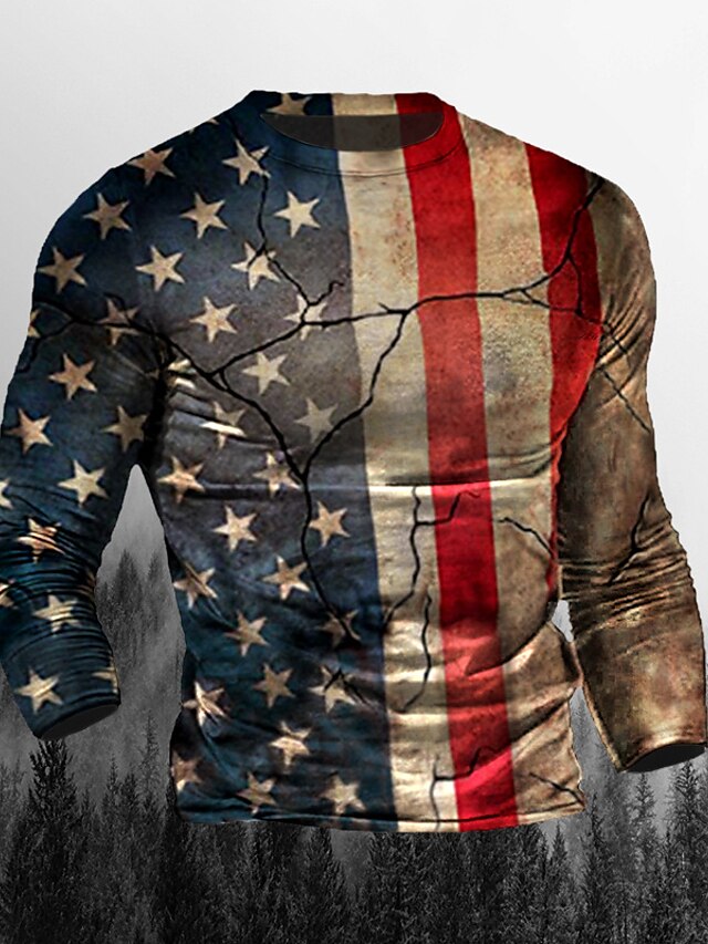  Men's T shirt Tee Graphic National Flag 3D Print Crew Neck Casual Daily Long Sleeve Print Tops Lightweight Fashion Big and Tall Sports Blue