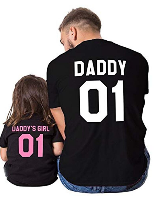  Family Look Cotton T shirt Daily Letter Print White Black Short Sleeve Active Matching Outfits / Fall / Summer / Casual