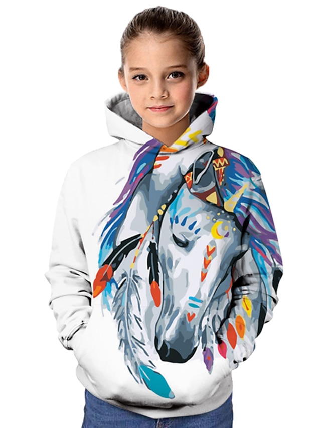  Kids Girls' Hoodie Horse Rainbow Long Sleeve 3D Print Horse Daily Outdoor Active 3-12 Years / Fall / Winter