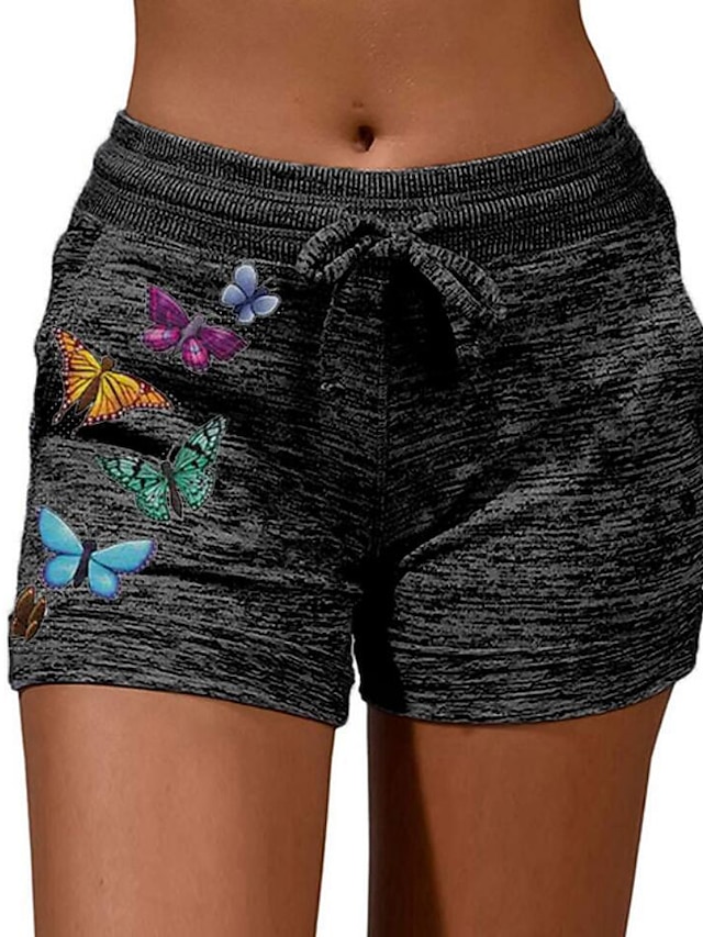  Women's Shorts Sunday Shorts Cotton Blend Side Pockets Print Mid Waist Short Black Summer