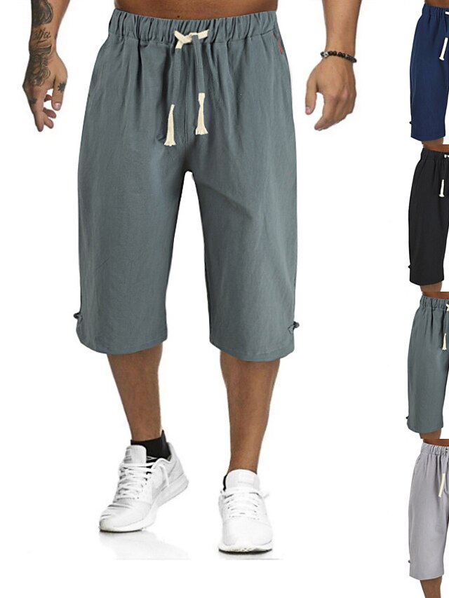  Men's Capri shorts Basic Medium Spring & Summer Green Black Gray Navy Blue