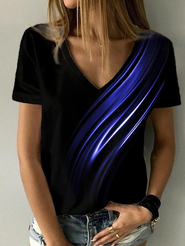  Per donna maglietta Giallo Rosso Blu Stampa Pop art Informale Fine settimana Manica corta A V Essenziale Standard Pittura S