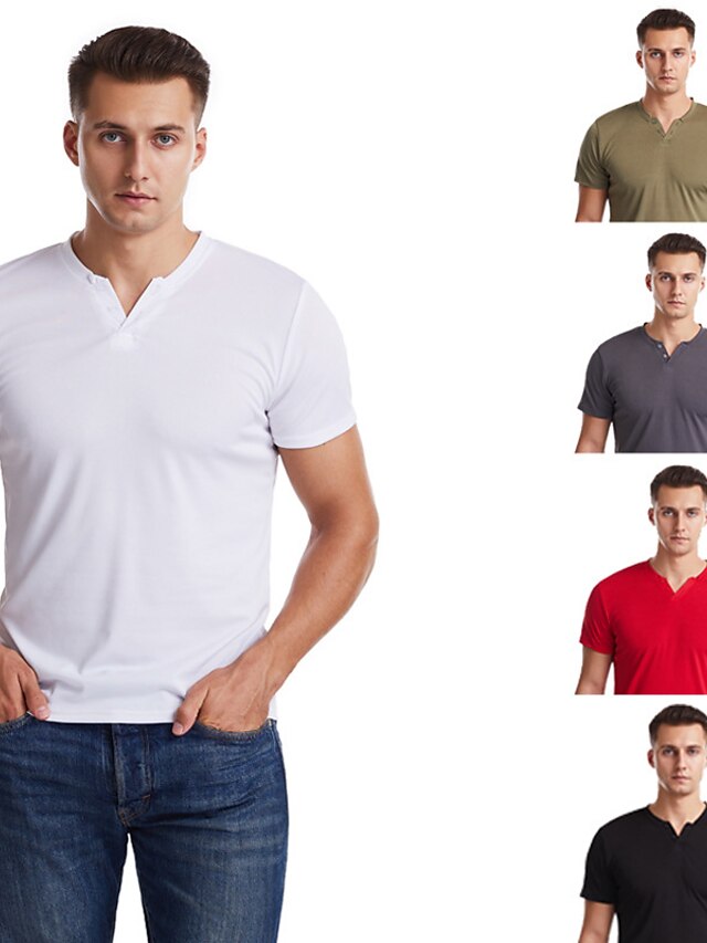  Men's T shirt T-shirt Sleeve Basic V Neck Medium Spring & Summer Green White Black Gray