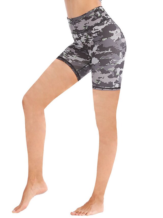  Femme Décontracté / Sport Athleisure Imprimer Short Court Pantalon Elastique Fin de semaine Yoga Camouflage Léopard Taille médiale Contrôle du Ventre Lifting des fesses Mince Vert Gris Jaune S M L XL
