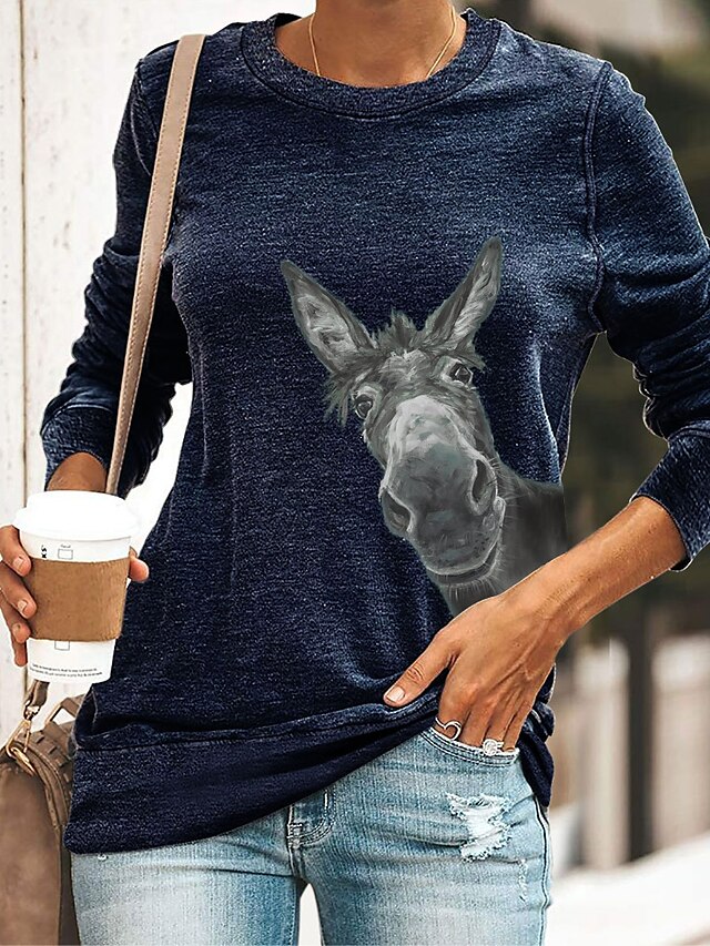  kalorywee mulheres mangas compridas tops girafa / burro engraçado impresso camisolas casuais pulôver de gola redonda outono inverno jumper