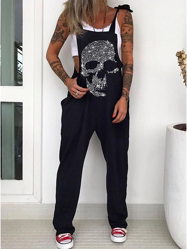  Women's Pants Trousers Normal Polyester Skull Black-White Black Fashion Mid Waist Full Length Casual Weekend Summer Spring &  Fall