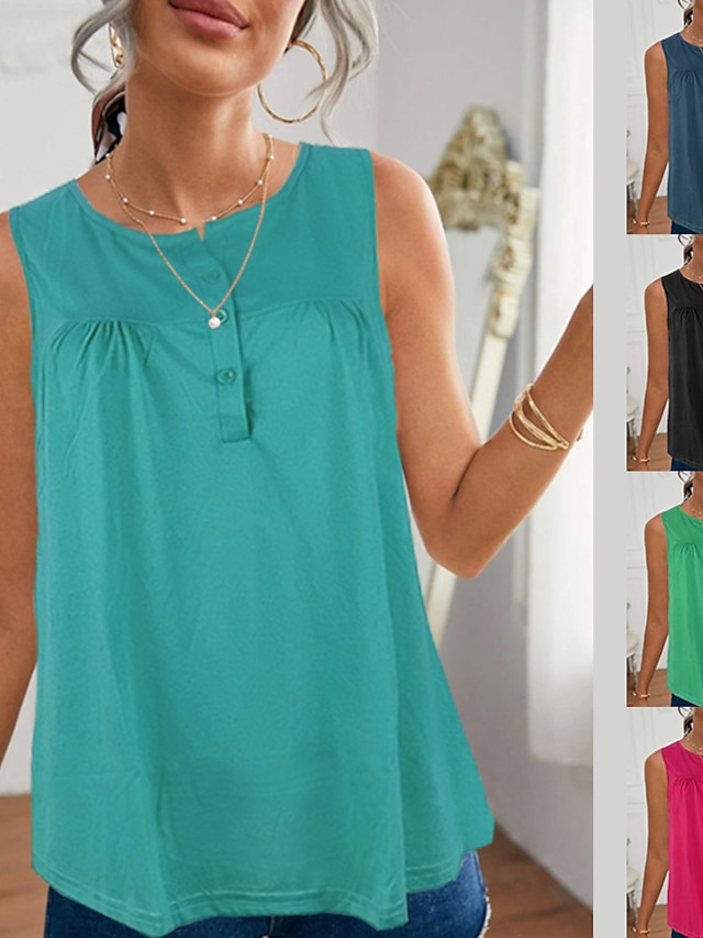  an  n women‘s clothing  summer   hot style round neck button solid color vest