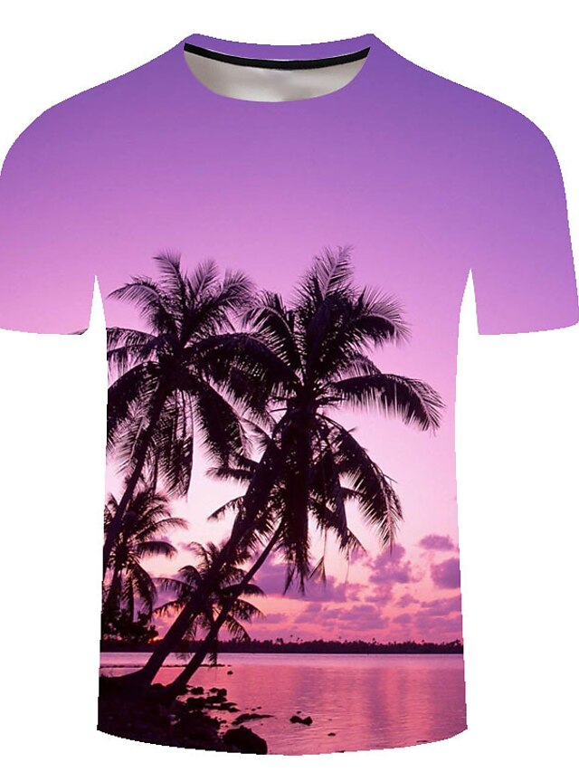  Summer Mens Graphic Shirt Tee Coconut Tree Palm Leaf Sea Crew Neck B D 3D Print Casual Holiday Short Sleeve Clothing Apparel Tropical Hawaiian Slim Island White Cotton