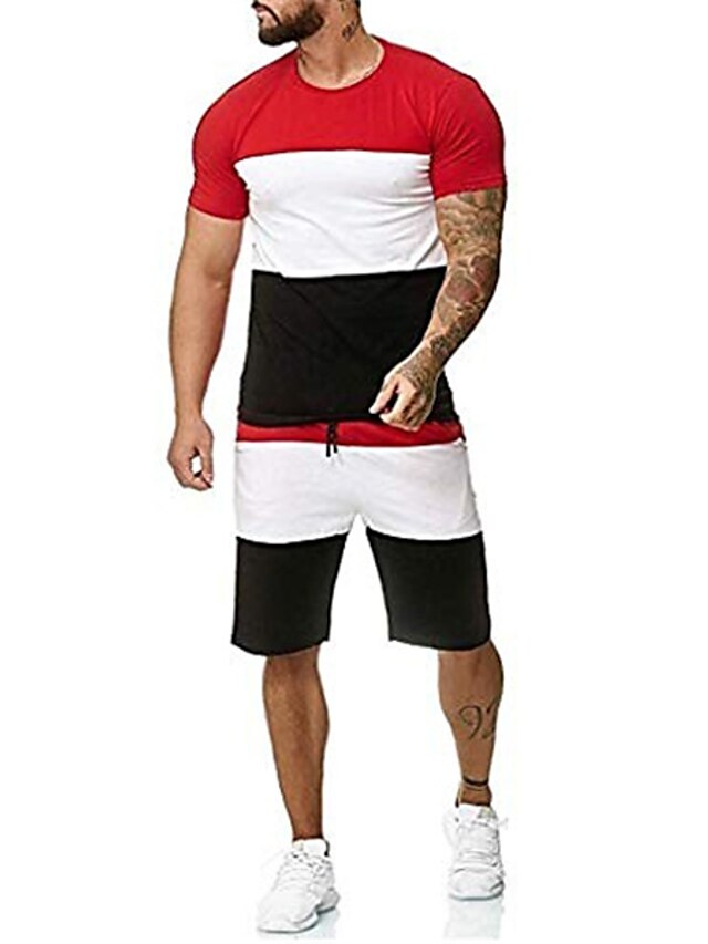  Herre T-skjorte drakter Joggedress Tennis skjorte Shorts og T-skjorte sett Sett Kortermet 2 deler Klær Bomull Sport Designer Fritid