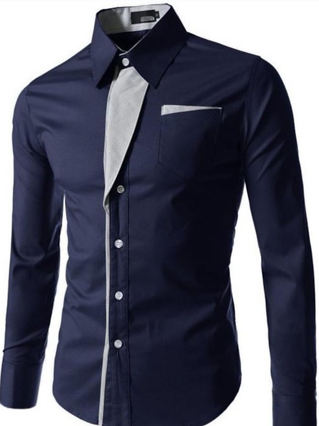  Men's Daily Shirt Solid Colored Long Sleeve Slim Tops Business Button Down Collar Navy Blue Light Blue / Fall / Spring / Work