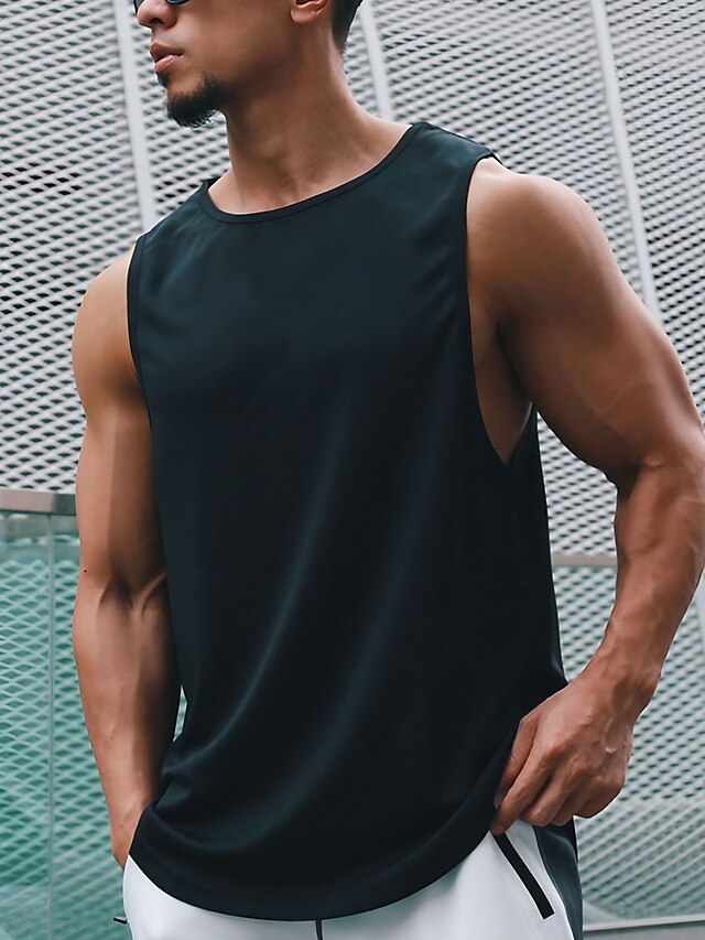 Men's Workout Tank Top Running Tank Top Top Sleeveless Athletic Athleisure Breathable Quick Dry Soft Spandex Fitness Gym Workout Running Sportswear Activewear Solid Colored Green White Black