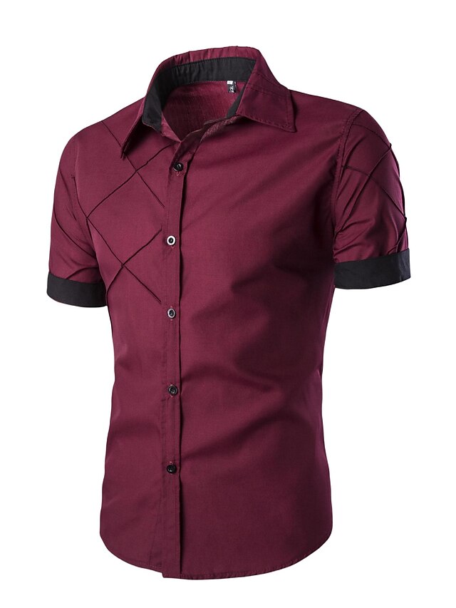  Men's Shirt Solid Colored Collar Spread Collar Street Daily Short Sleeve Slim Tops Polyester Casual Comfortable White Black Wine / Summer / Machine wash / Wash separately / Washable / Holiday
