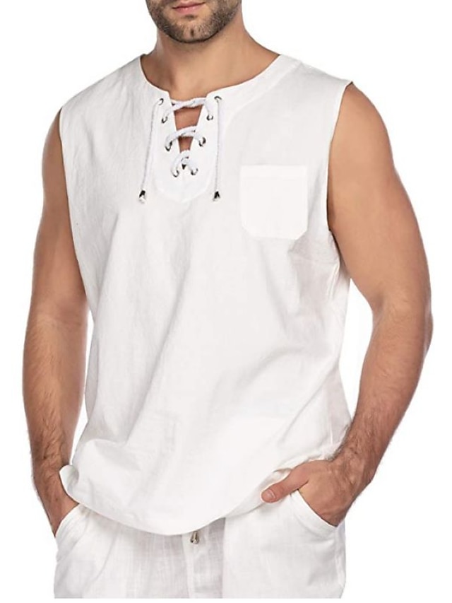  Homens Camiseta Interior Decote Redondo Tecido Branco Preto Cinzento Azul Marinha não imprimível Sem Manga Ao ar livre Casual Blusas Tropical Legal Leve