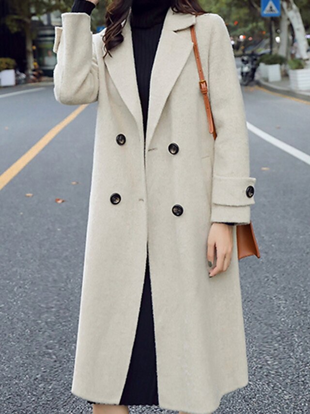  Women's Coat Long Asian Size Coat Black Blue Beige Daily Peaked Lapel Regular Fit M L XL XXL