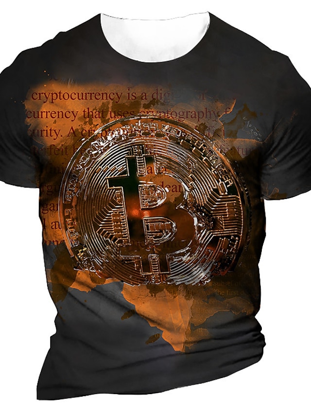  Men's Unisex T shirt Tee Graphic Prints Bitcoin 3D Print Crew Neck Street Daily Short Sleeve Print Tops Casual Designer Big and Tall Sports Brown / Summer