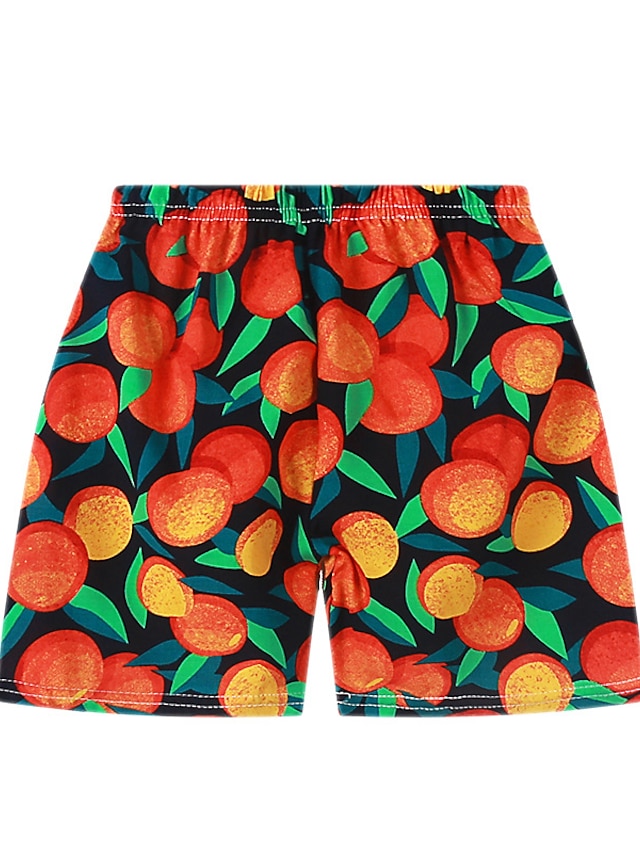  Kids Boys One Piece Beach Shorts Swimsuit Print Swimwear Fruit Orange Active Swimming Bathing Suits 3-10 Years / Summer