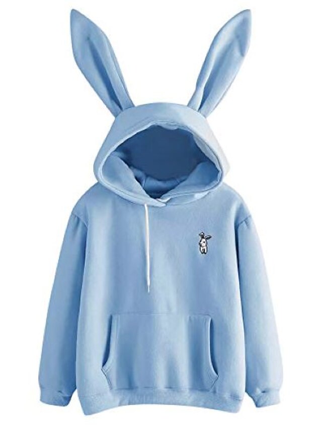  Solid Color Rabbit Hoodie for Women