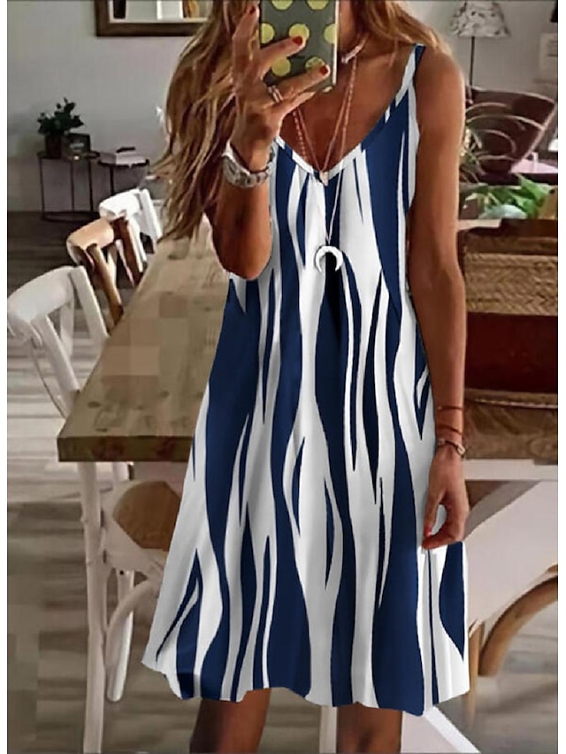  Women's Midi Dress Casual Dress Sundress Strap Dress Black Wine Blue Striped Sleeveless Summer Spring Print Stylish V Neck Summer Dress Spring Dress 2023 S M L XL XXL 3XL