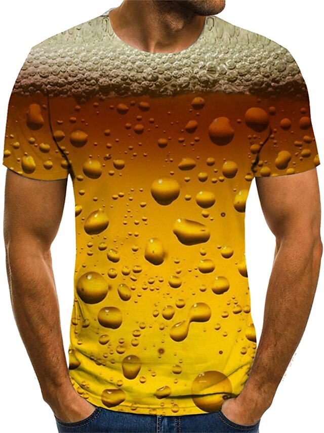  Hombre Camiseta Camisa Tee Escote Redondo Graphic Cerveza Rojo / Blanco Verde Trébol Azul Piscina Amarillo Dorado Impresión 3D Manga Corta Talla Grande Plisado Estampado Diario Noche Tops Ropa de