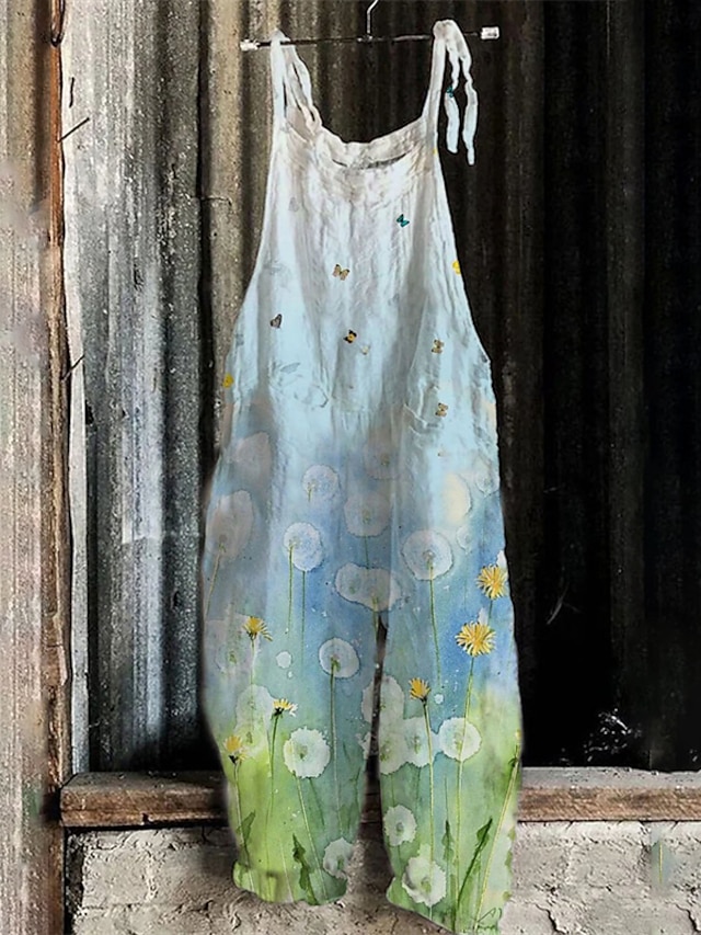  Combinaison-pantalon Femme Floral Imprimer Décontractée Col Ras du Cou Ample du quotidien Voyage Sans Manches Standard Vert S Printemps