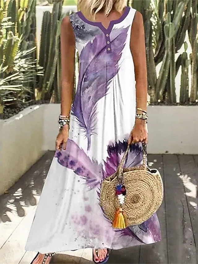  Women's Maxi long Dress A Line Dress Purple Sleeveless Print Print V Neck Spring Summer Elegant Casual Vacation 2022 Loose S M L XL XXL 3XL 4XL 5XL