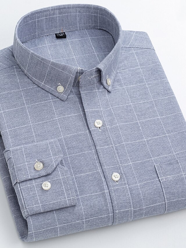  Men's Shirt Plaid Turndown Casual Daily Long Sleeve Button-Down Regular Fit Tops Cotton Business Simple A B C / Work