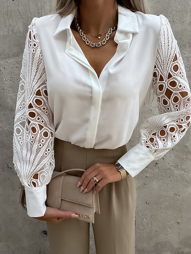  Women's Casual Streetwear Lace Blouse with Long Sleeves