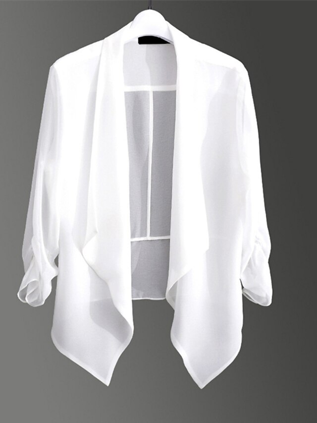  Women's Plus Size Blazer Clean Fit Plain Work Causal Lightweight and breathable 3/4 Length Sleeve Shirt Collar Regular Fall Spring Black White L XL XXL