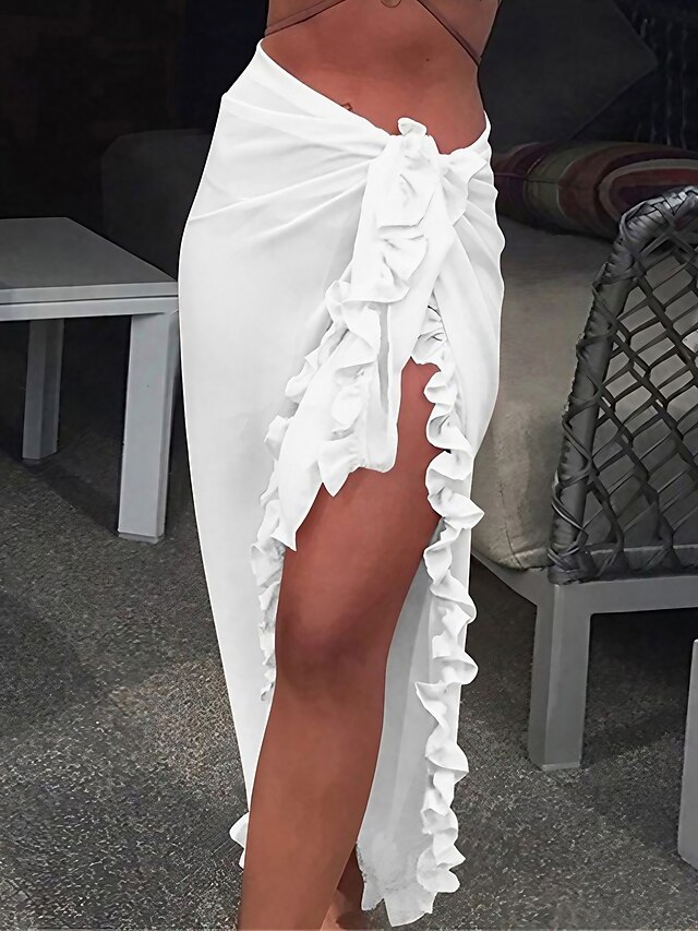  Per donna Costumi da bagno Prendisole Calzoncini da mare Avvolgere Normale Costume da bagno Con balze Colore puro Festività Di tendenza Costumi da bagno