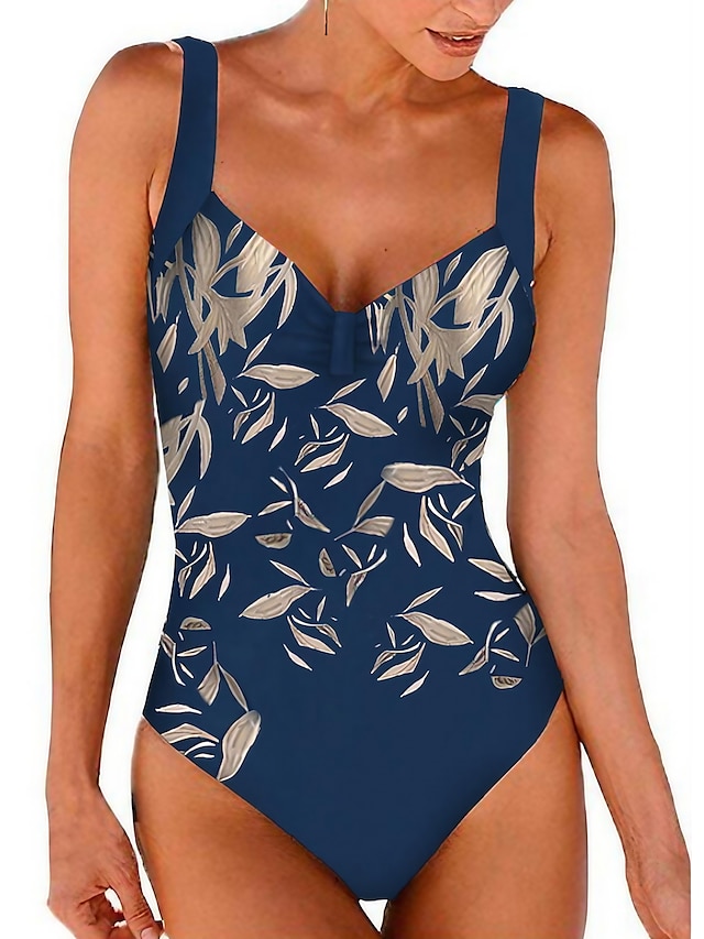  Women's Blue Printed Monokini Swimsuit with Tummy Control