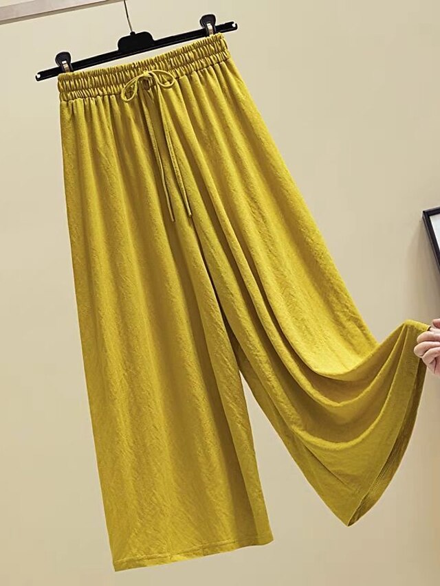  Women's Plus Size Wide Leg Chinos Drawstring Pleated Solid Color Casual Daily Sporty Chino Ankle-Length High Spring Summer Green Black Blue L XL XXL 3XL 4XL