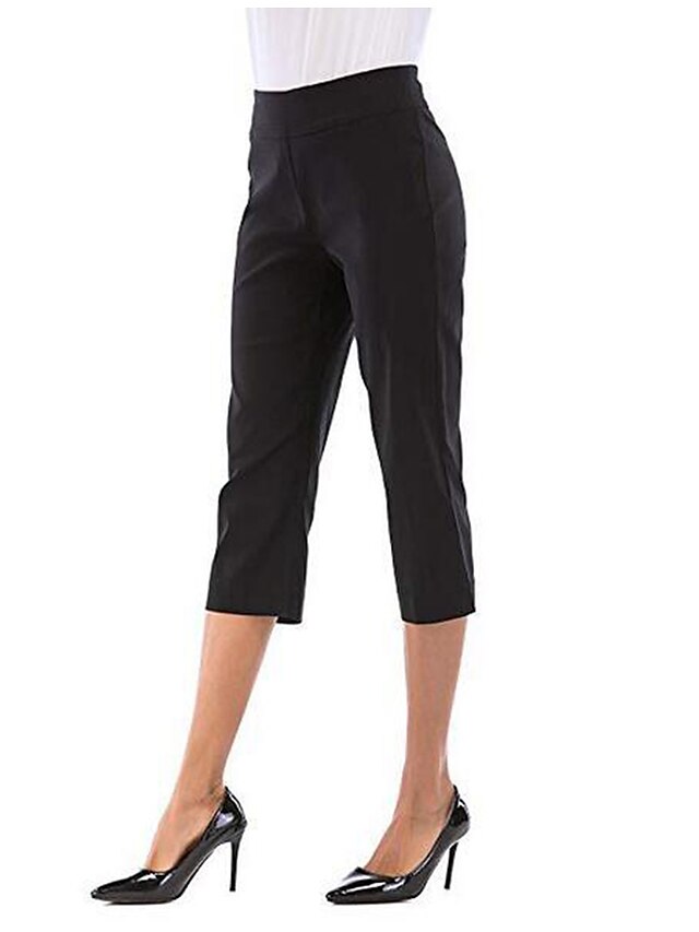  Women's Chinos Normal Polyester Plain Black White Fashion Mid Waist Calf-Length Weekend Summer Spring &  Fall