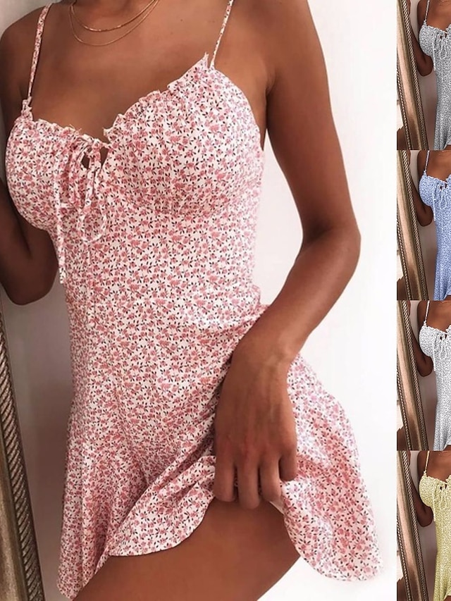  Women's Slim Floral Sundress with Lace-Up Detail