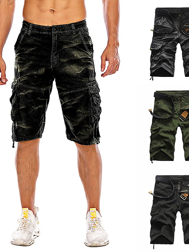  Men's Streetwear Shorts Tactical Cargo Cargo Shorts Knee Length Pants Micro-elastic Camouflage Solid Color Mid Waist Green Black Gray Army Green Khaki 29 30 31 32 34