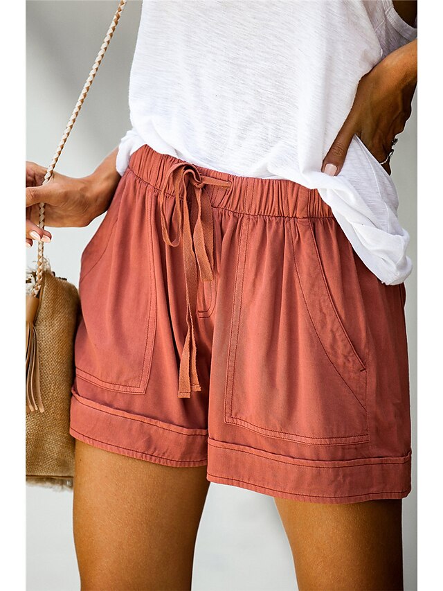  Women's Daily Plain Drawstring Shorts with Pocket