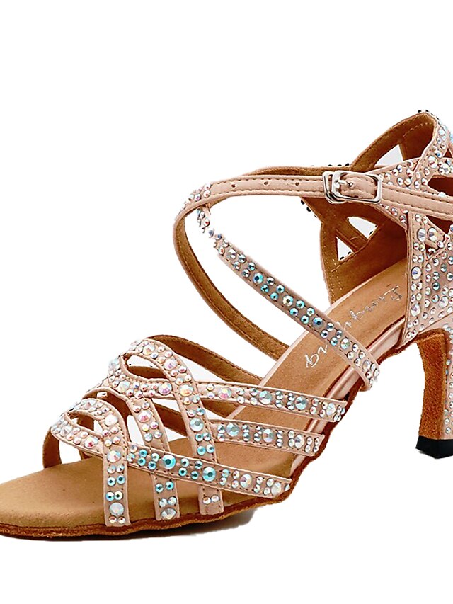  Women's Latin Shoes Crystal / Rhinestone Heel Cuban Heel Almond Black Cross Strap Glitter Crystal Sequined Jeweled