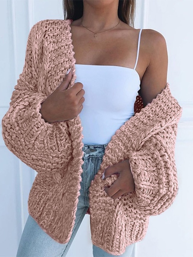  Women's Cardigan Sweater Jumper Chunky Crochet Knit Knitted Tunic Open Front Solid Color Daily Going out Basic Stylish Drop Shoulder Winter Fall Blue Pink S M L / Long Sleeve / Casual / Regular Fit