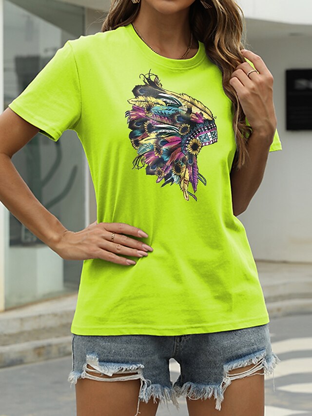  Per donna Pop art Informale Per uscire Manica corta maglietta Rotonda Stampa Essenziale Top 100% cotone Verde Bianco Nero S