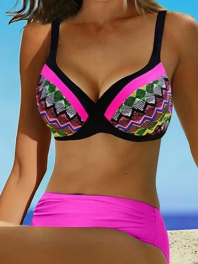  Fuchsia Plus Size Open Back Bikini for Women