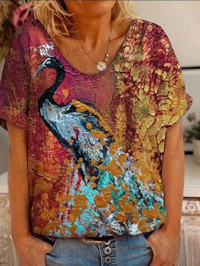  T shirt Tee Femme Casual Fin de semaine Floral Graphic Manches Courtes Abstrait Peinture Col V Imprimer basique Vert Blanche Noir Hauts Standard S / 3D effet