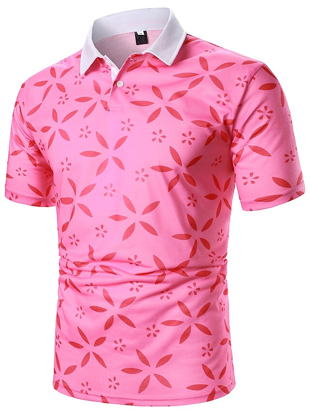  Men's Golf Shirt Dress Shirt Casual Shirt T shirt Tee Shirt Holiday Curve Print Classic Collar Casual Daily Short Sleeve Button-Down Print Tops Color Block Casual Fashion Classic Light Pink