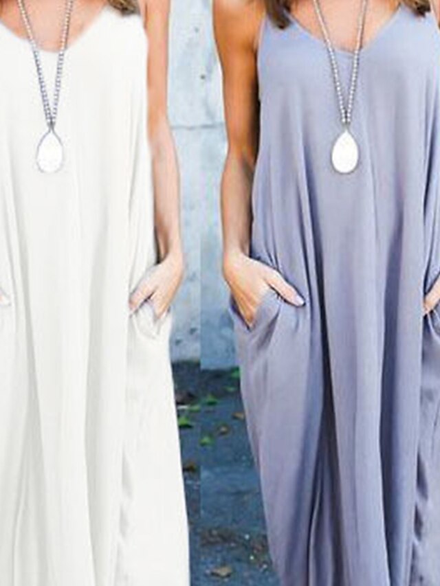  Damen Rock & Kleid Trägerkleid Tasche Grundlegend Modern Glatt Ärmellos V-Ausschnitt Sommer Regulär Weiß Hell Gray Orange