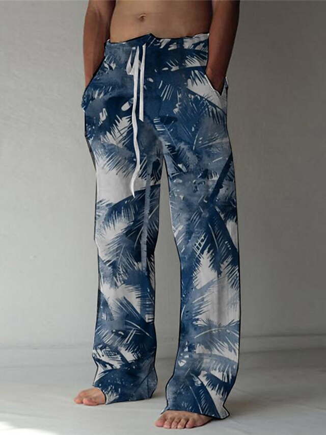  Men's Fashion Designer 3D Print Elastic Drawstring Design Front Pocket Straight Trousers Pants Casual Daily Graphic Prints Feather Mid Waist Comfort Soft Blue S M L XL XXL