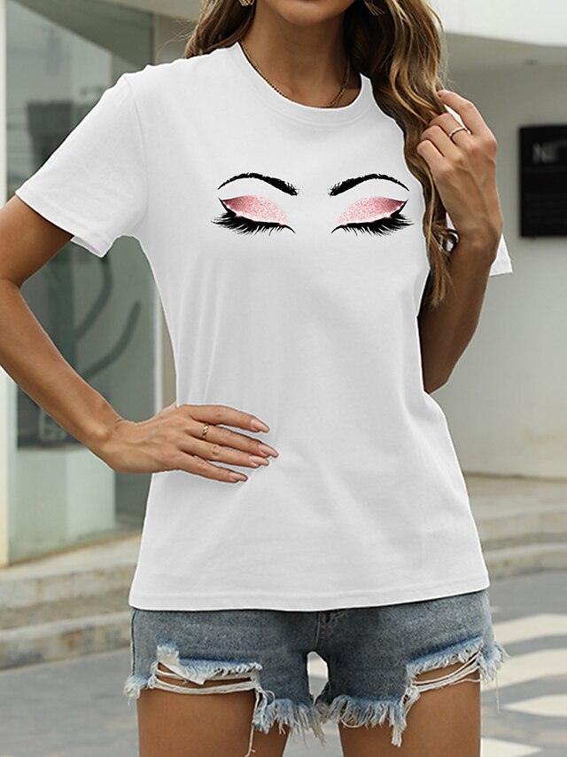  Damen Alltag Ausgehen T Shirt Kurzarm Graphic Rundhalsausschnitt Bedruckt Basic Oberteile 100% Baumwolle Grün Weiß Schwarz S