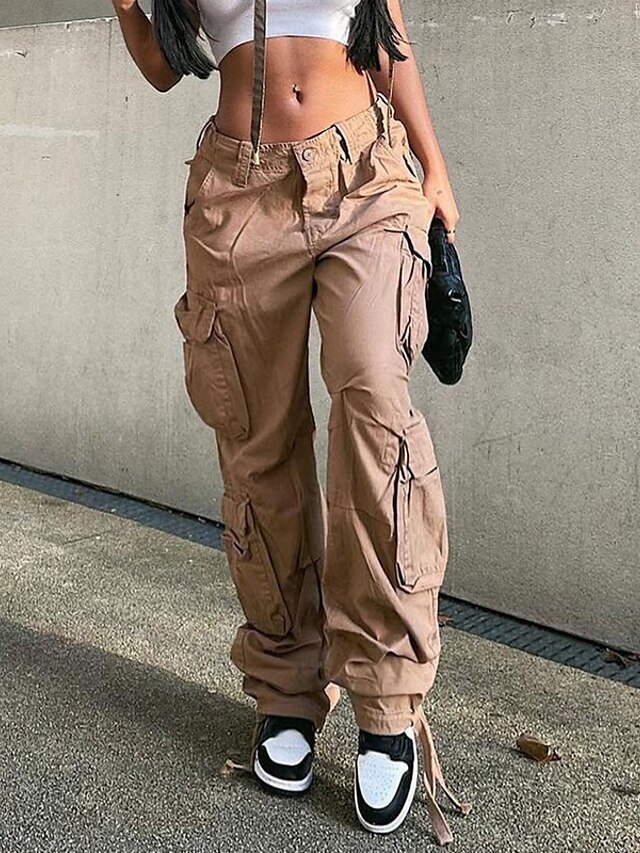  Femme Pantalon Cargo Normal Mélange de Coton Plein Maillard Noir Vert Mode Taille médiale Toute la longueur Bureau Automne
