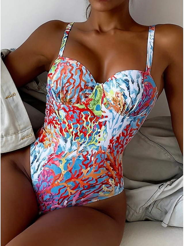  Women's Sexy Trikini Rainbow Plant Patterned Swimsuit