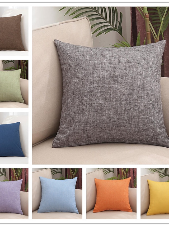  Decorative Toss Pillows Solid Color Home Office Simple Modern Flax Pillow Case Cover Living Room Bedroom Sofa Cushion Cover Modern Sample Room Cushion Cover Pink Blue Sage Green Purple